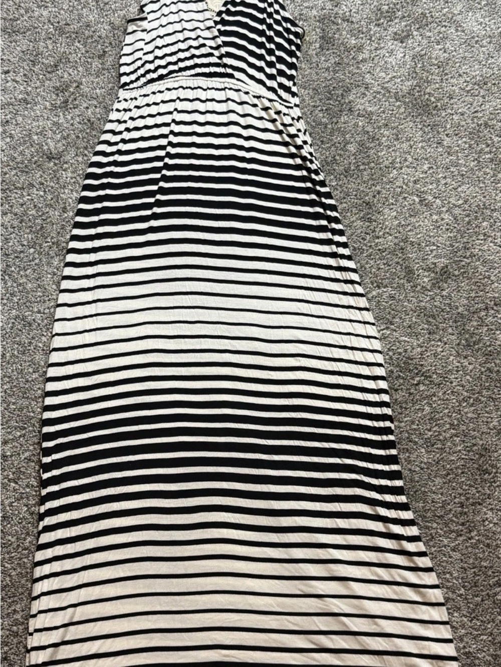 Love Tree Black and White Striped Maxi Dress with Lace Detail